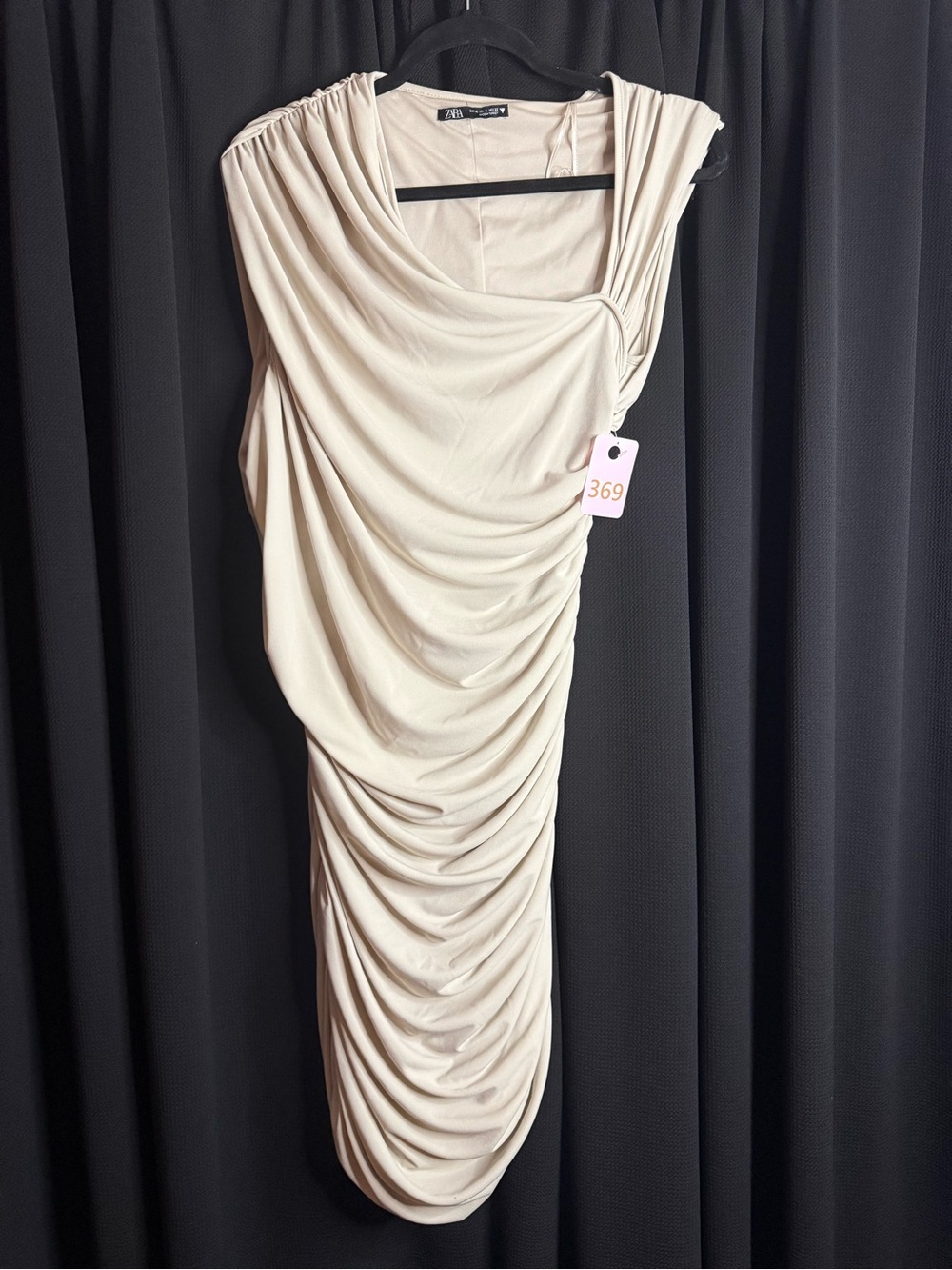 Zara One-Shoulder Draped Cream Dress